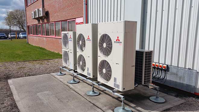 Air conditioning condenser units installed by Torr Engineering at Bring Cargo Stallingborough